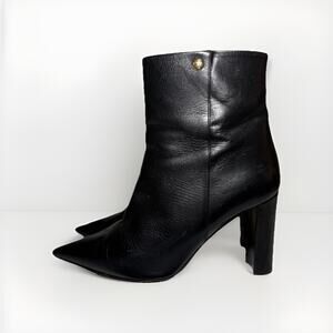 Tory Burch Penelope Pointy Toe Leather Booties Black 8M Made in Italy Heels